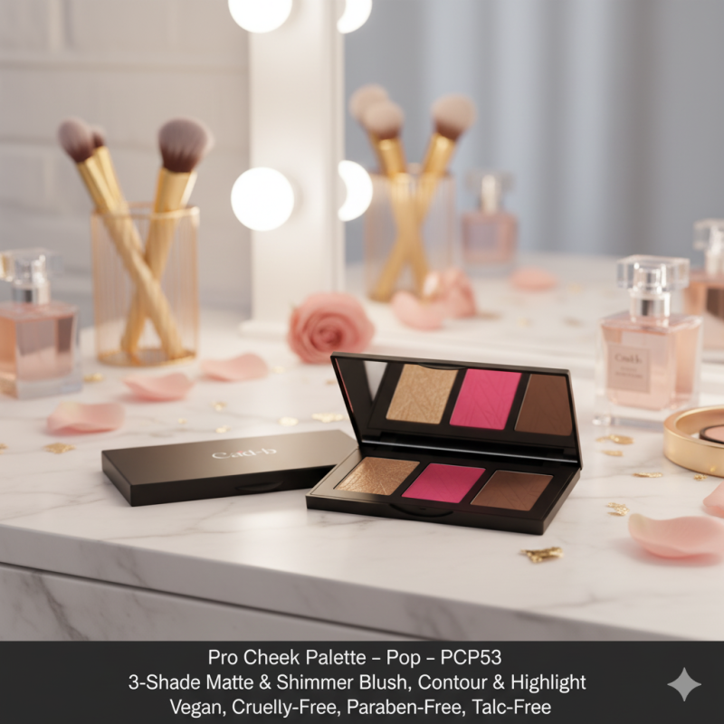 Pro Cheek Palette – Pop – PCP53 | 3-Shade Matte & Shimmer Blush, Contour & Highlight | Vegan, Cruelty-Free, Paraben-Free, Talc-Free